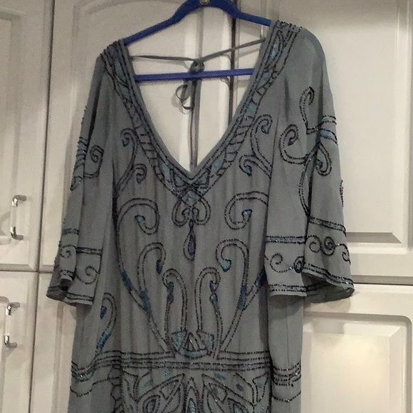 FREE PEOPLE CELESTIAL BEADED FRINGE FLAPPER BOHO V NECK DRESS WOMEN’S Sz M - Picture 9 of 16